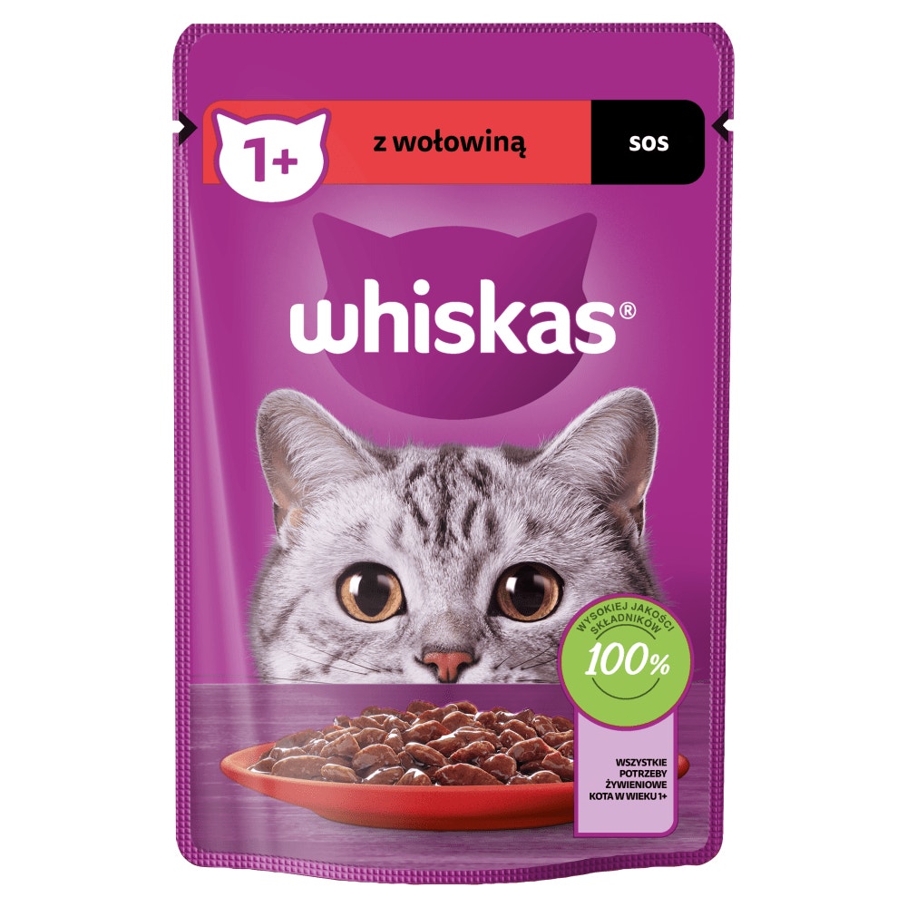 WHISKAS® Mokra karma z Wołowiną w sosie 85g - 1
